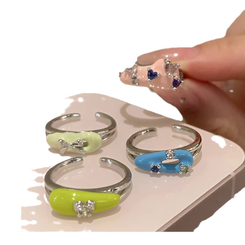 Dopamine colored drip glaze cute open ring for women, unique and sweet cool ring, adjustable index finger ring Item Picture