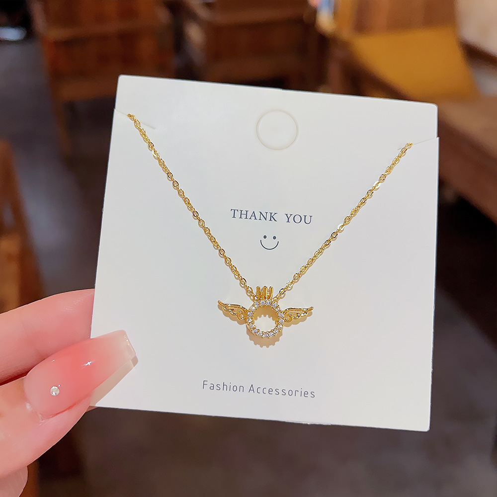 Little Angel micro-inlay pendant titanium steel necklace, a simple and elegant female Instagram style, a popular collarbone chain, a personalized and versatile necklace Specification drawing