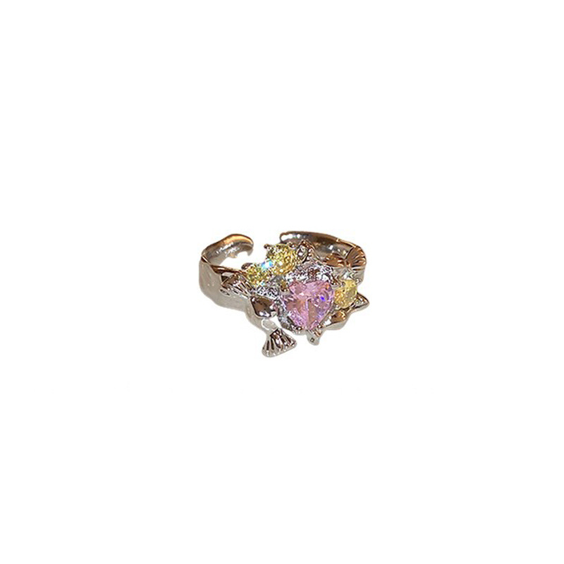 A new pink zircon open ring, a high-end, light luxury and exquisite index finger ring, a unique and sweet love ring Item Picture