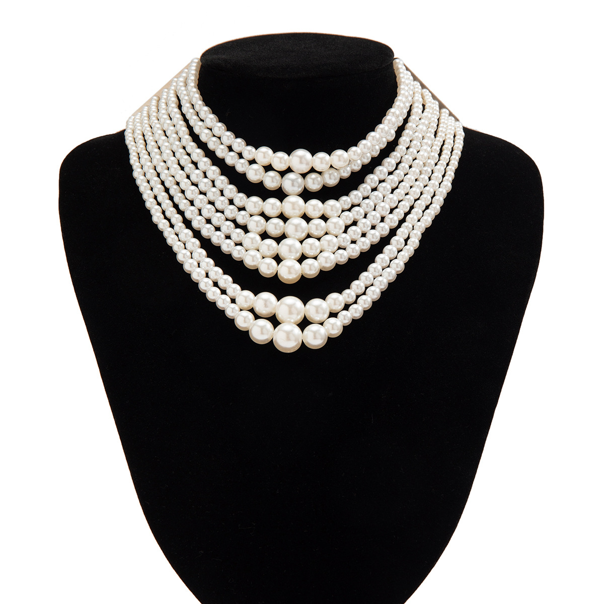 European and American multi-layer imitation pearl women's necklace, elegant Baroque-sized beaded French retro necklace accessory choker Item Picture