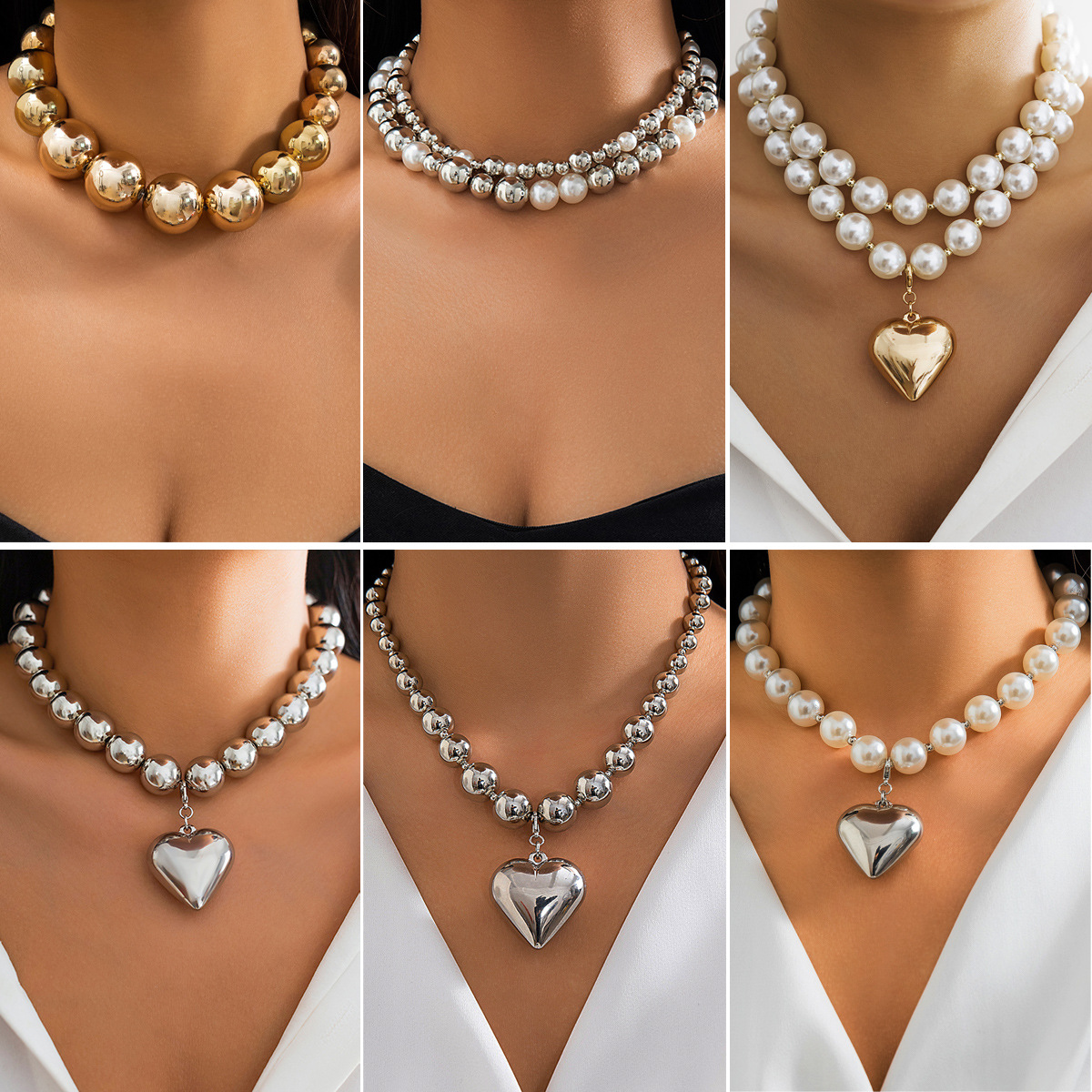 Exaggerated round punk necklaces, collarbone chains, geometric bead necklaces and women's beaded necklaces from Europe and America are selling well thumbnail