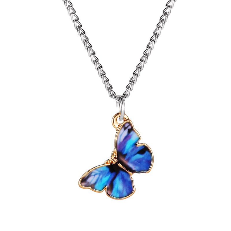 Summer new ins influencer gradient butterfly necklace, forest-themed colorful and fresh couple collarbone chain butterfly bracelet Item Picture