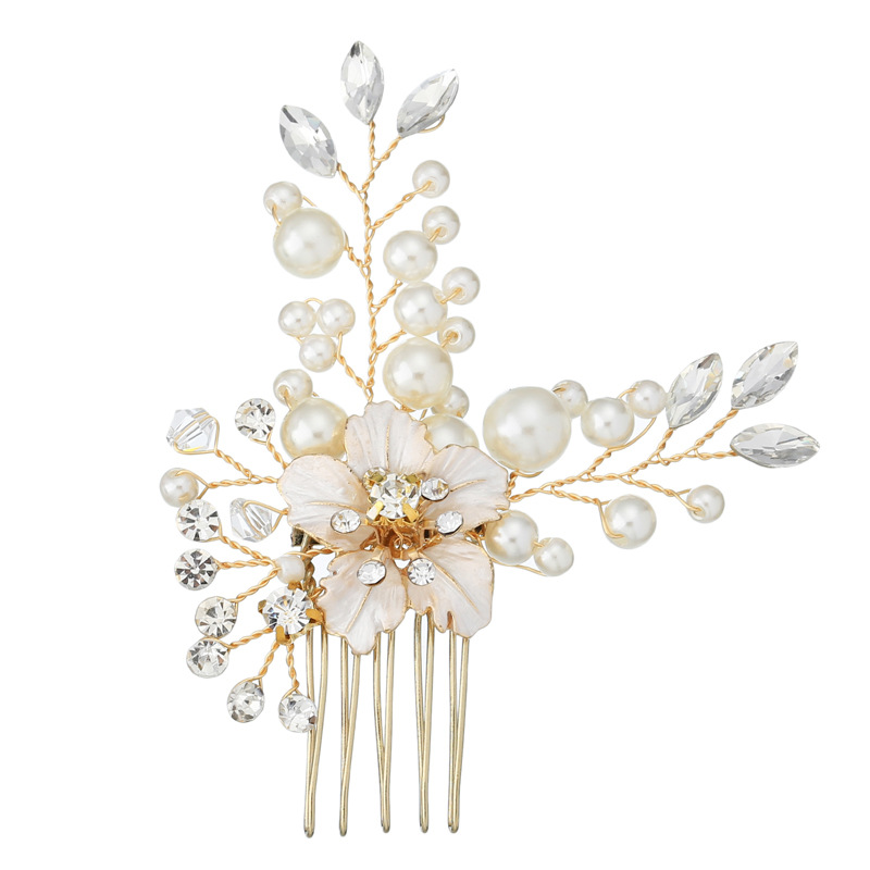 European and American cross-border accessories, handcrafted pearl hair combs, Children's Day performance, alloy rhinestone children's headwear, flower arrangement combs for girls Item Picture