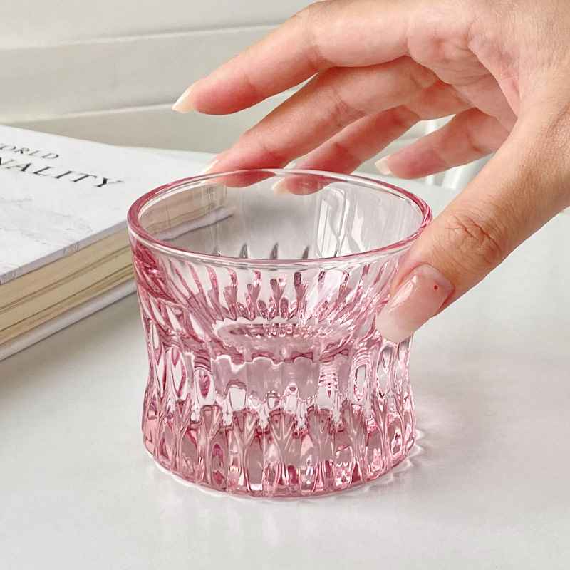 High-appearance-level pink glass cups, crystal diamond-patterned glass cups, household whisky glass cups, white spirit glass cups, soju glass cups, cold drinks Specification drawing