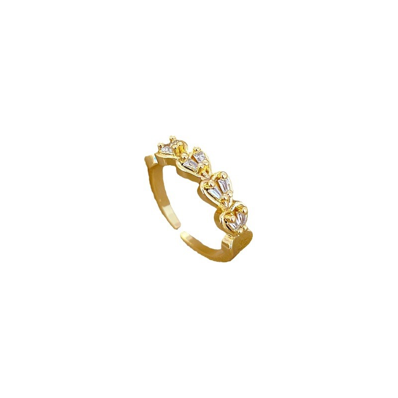 【 Real Gold 】 Heart-shaped double row Full diamond ring with adjustable opening, simple Japanese-style ring couple rings Item Picture