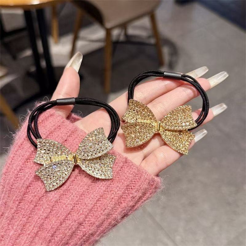 New bow diamond hair tie, black ponytail style hair tie, high-elasticity and durable bun hair band Application Scenario
