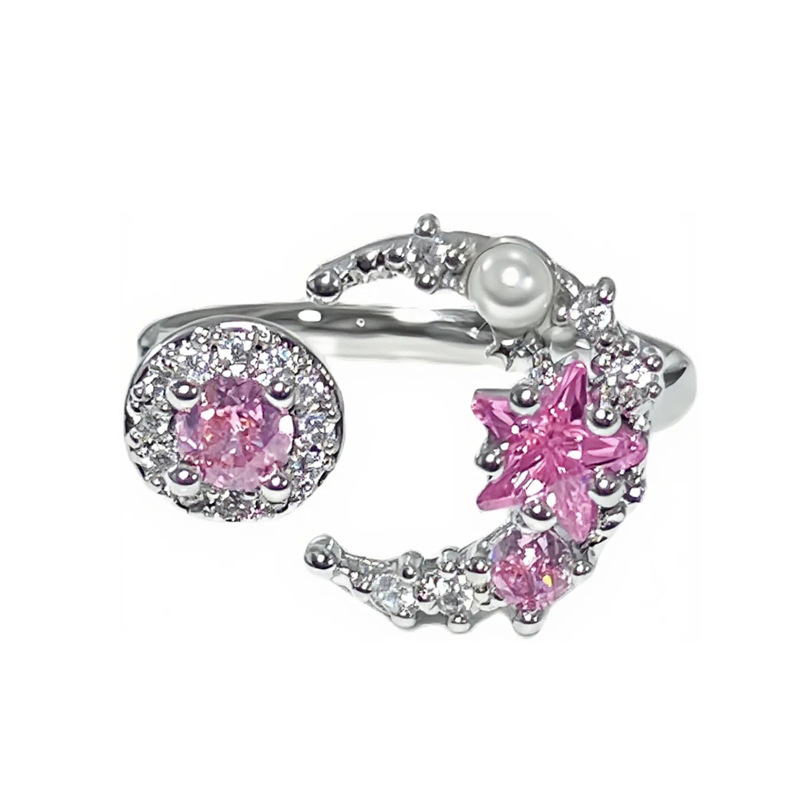 Exquisite and sweet, girlish pink diamond butterfly opening ring, Korean style, elegant and fashionable, cold style, versatile ring trend Item Picture