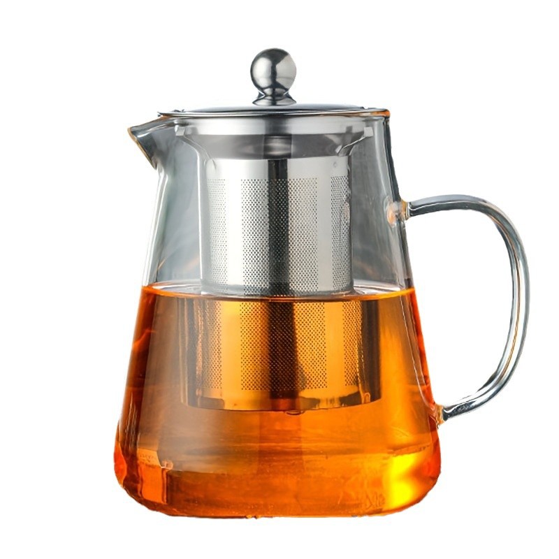 Round stainless steel filtering teapot, high borosilicate filtering glass brewing teapot, heat-resistant Gongfu tea sets for office supply Item Picture