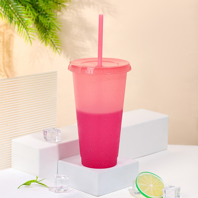 Wholesale of new creative rainbow color-changing cups that change color when cold, large DIY plastic cups with straws, 700ml drinking cups Specification drawing