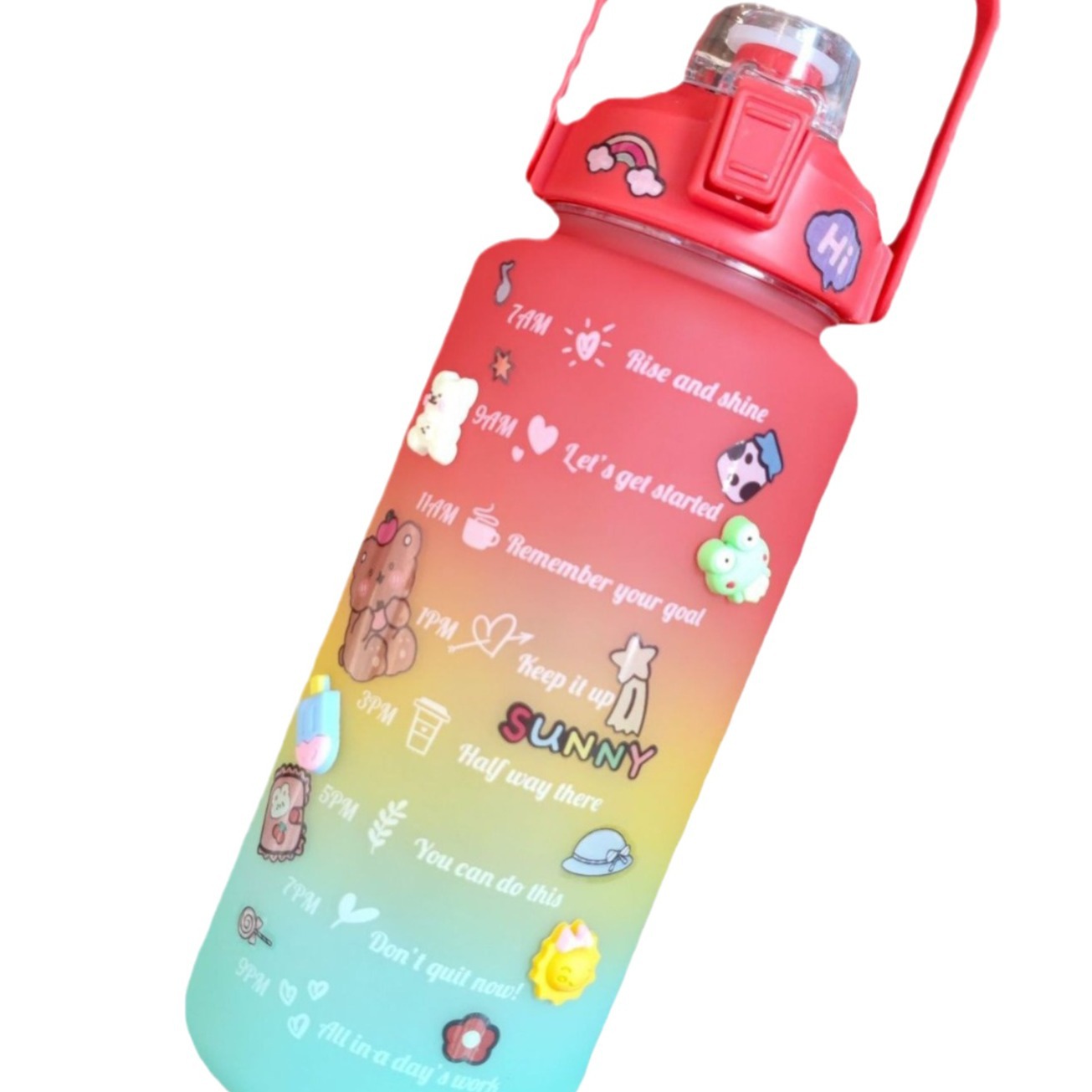 Cross-border e-commerce merchant's large-capacity 2000ml three-color gradient water bottle, frosted double-drinking sports straw water cup Item Picture