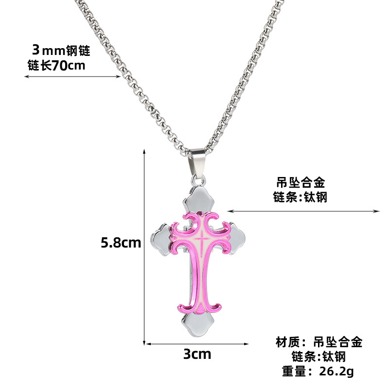 Wholesale of new European and American colorful multi-layer cross-shaped metal frame pendants, street style hip-hop alloy necklace pendants Item Picture