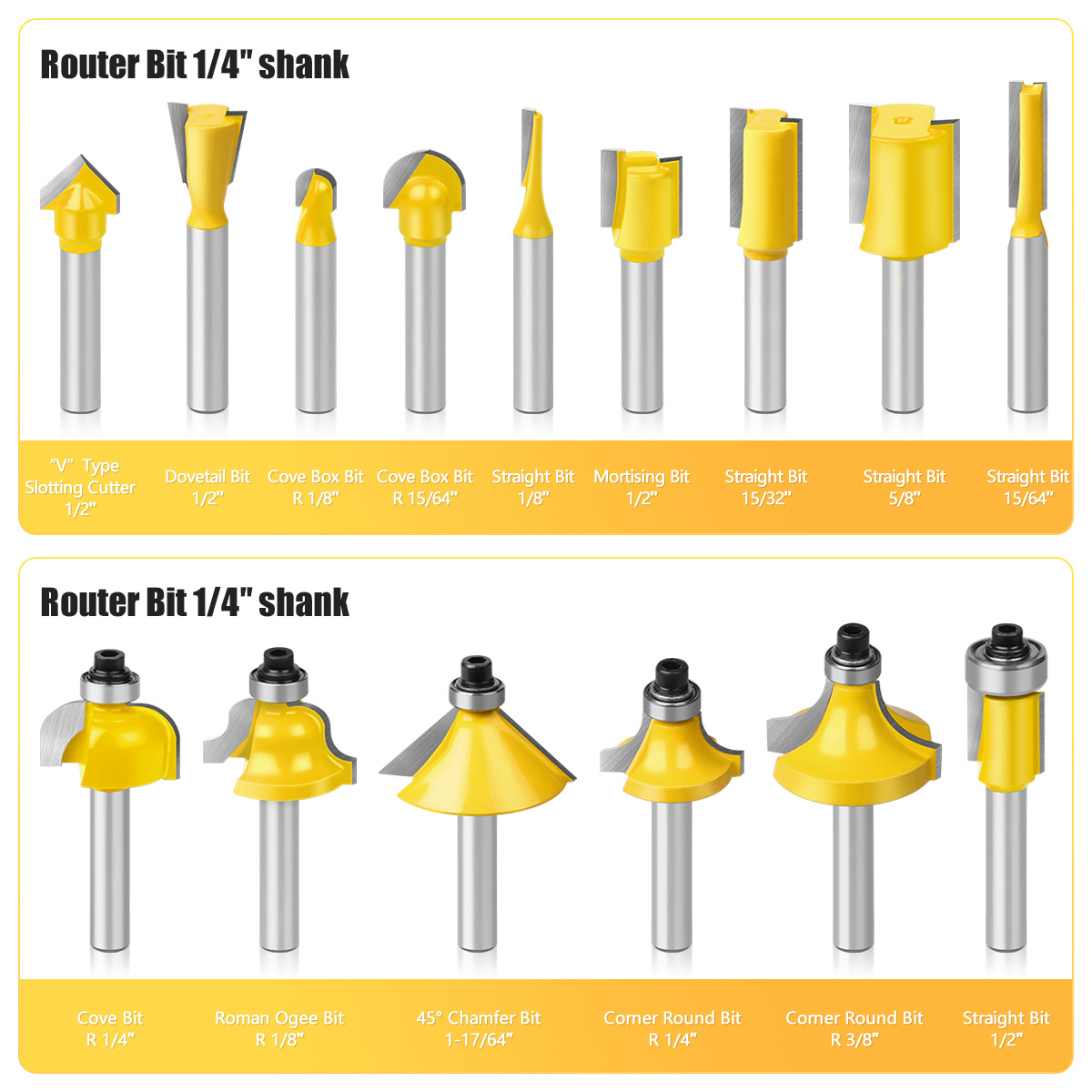 1/4 handle 15-piece set of British standard woodworking milling cutter set, edge trimming machine cutter head, bakelite milling machine, engraving machine, milling cutter, edge trimming cutter details Picture