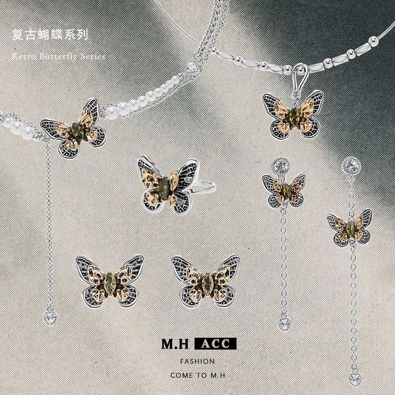 Retro butterfly necklace that doesn't fade, summer metallic collarbone chain for women, original light luxury ins style high-end necklace full figure