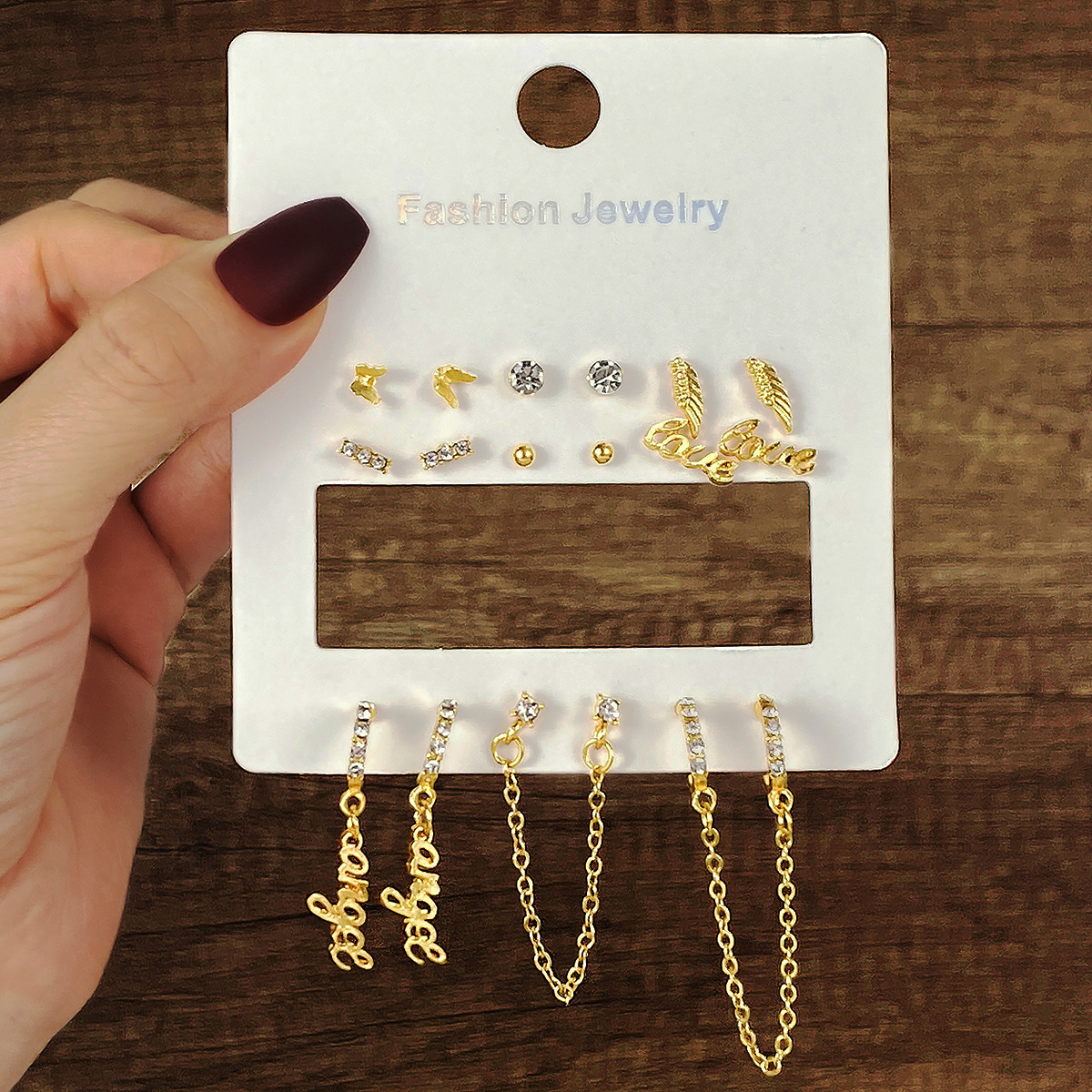 European and American cross-border accessories fashion alloy earrings, tassel women 's earrings 6-piece set, stud earrings and accessories earrings details Picture