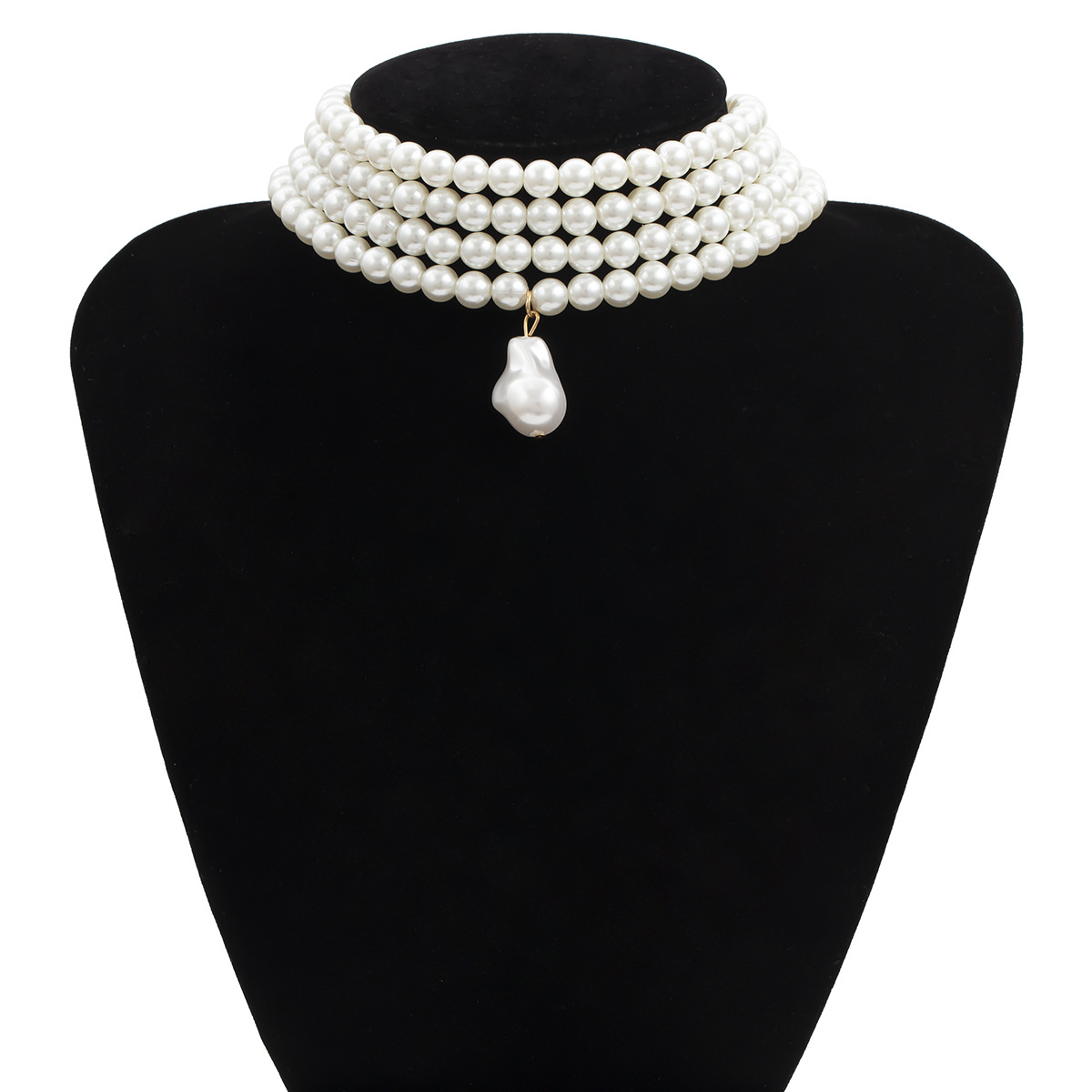 European and American cross-border jewelry, personalized and fashionable geometric beaded necklace, simple multi-layer pearl irregular-shaped pendant necklace for women Item Picture