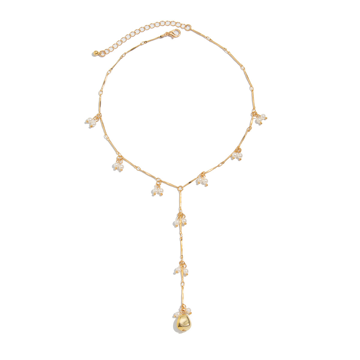 European and American cross-border jewelry, French elegance pearl beaded necklace, fashionable tassel bone chain, metal collarbone chain Item Picture