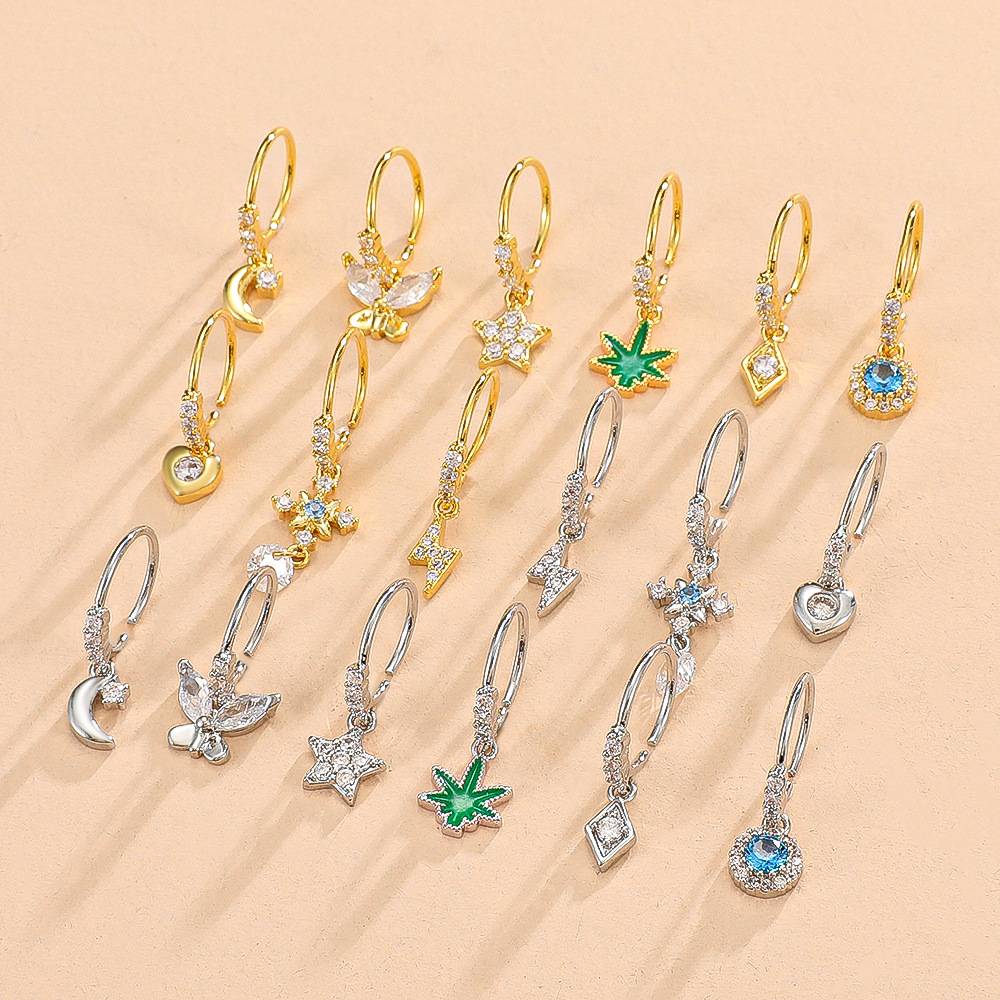New European and American diamond-encrusted heart-shaped butterfly nose ring and nose decoration creative star moon lightning pendant nose ring piercing accessory Application Scenario