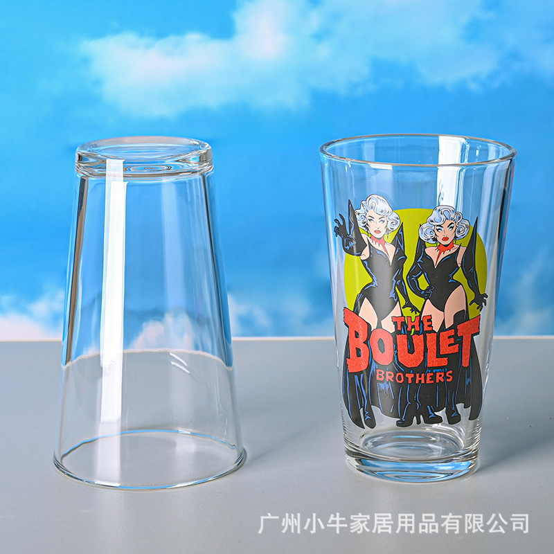 Cross-border American wide-mouthed pint cup, V-shaped glass cup, printed craft beer mug, 16oz large-capacity wide-mouthed water cup details Picture