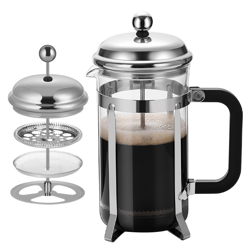 Glass press, household manual milk whisker, milk whipper, tea maker, hand coffee maker, French filter press full figure