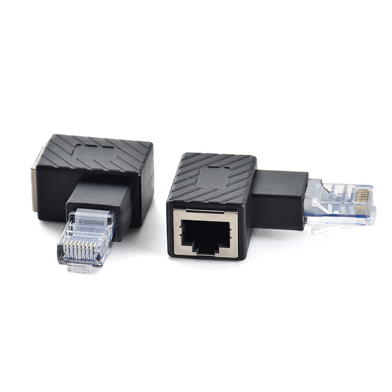 Network connector RJ45 adapter, 90-degree RJ45 connector, network straight-through head, network crystal head right-bend adapter full figure