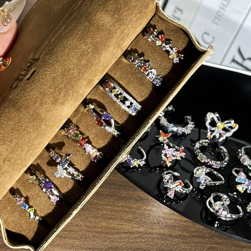 Eden Series retro colored diamond sweet and cool open ring, women's light luxury and high-end feel, Hong Kong-style stacked index finger ring Application Scenario