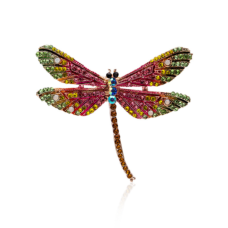 European and American alloy studded with colorful diamonds, oil drip enamel dragonfly insect brooch, exaggerated and personalized, direct sales from foreign trade wholesale factory full figure