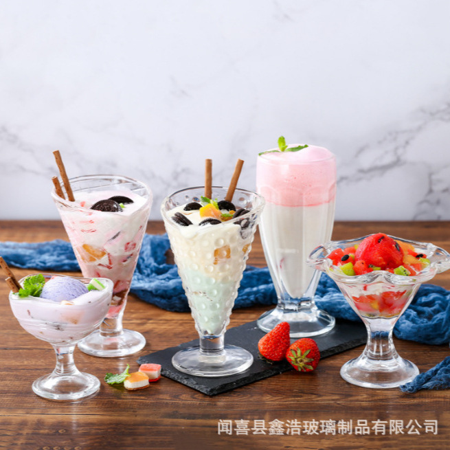 Creative ice cream dessert cup, glass tall leg, ins-style ice cream dessert, ice cream cup, fruit smoothie cup Specification drawing
