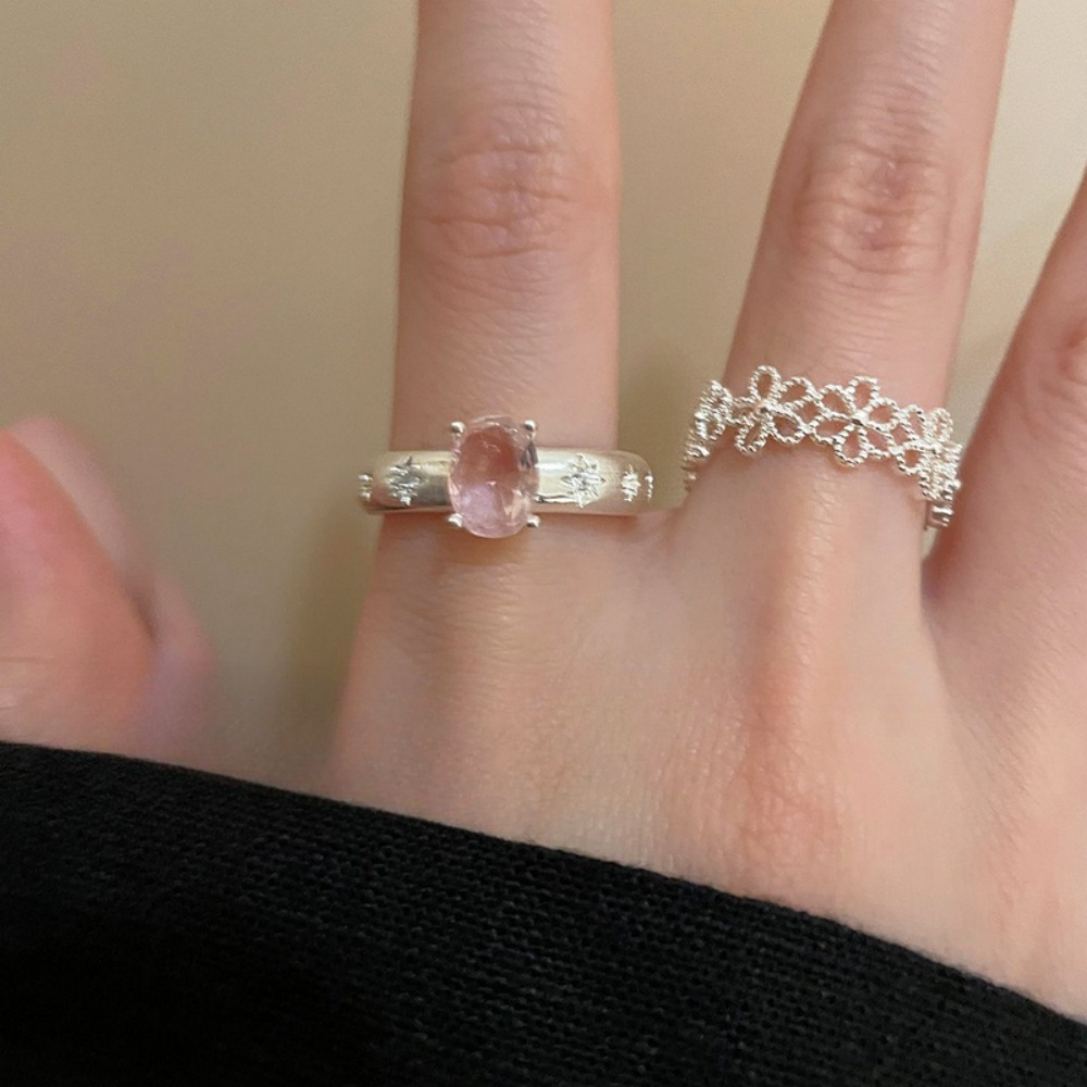 Gentle hollowed-out flower zircon ring for women, a niche design with a light luxury and high-end feel, a cold and elegant style index finger ring Item Picture
