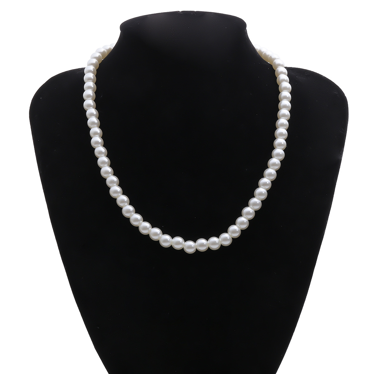 European and American cross-border jewelry, simple geometric, versatile round bead necklace, single-layer tassel, elegant imitation pearl handcrafted necklace Item Picture