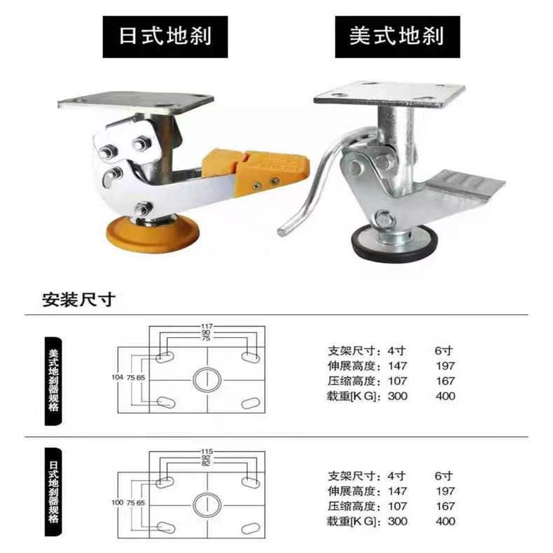 In stock: Heavy-duty 5-inch and 6-inch American floor brake, top height gauge, lift gauge, support frame, accessories, and universal casters Application Scenario