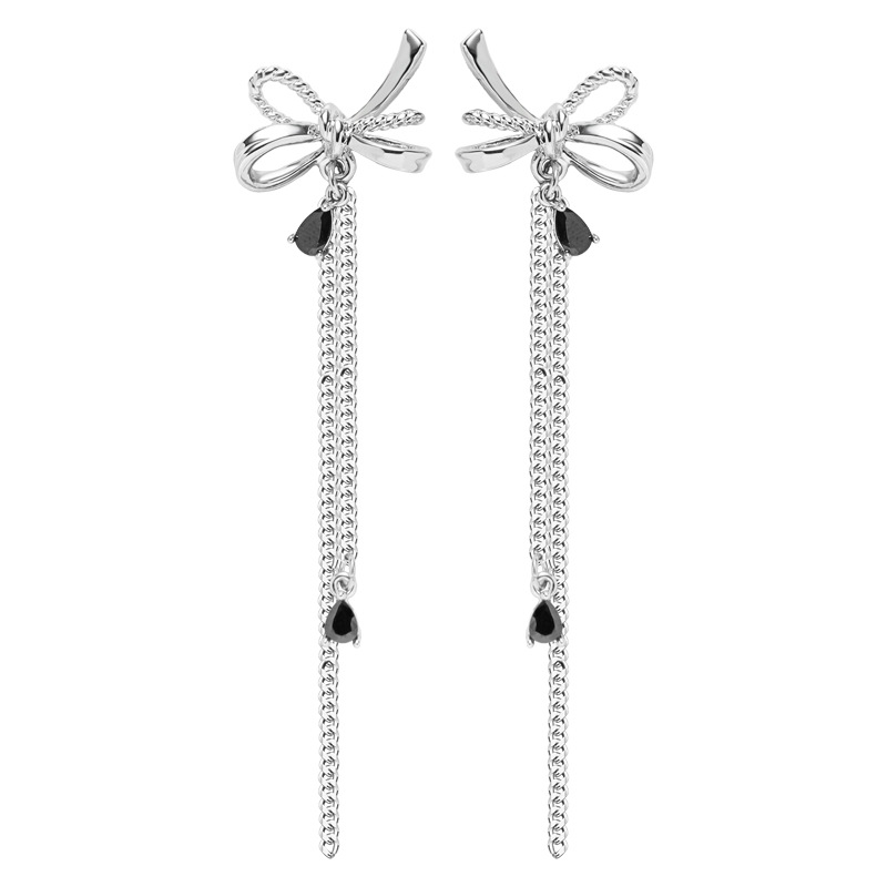 Korean high-end bow earrings 925 autumn/Winter simple style stud earrings Original niche design silver earrings Item Picture