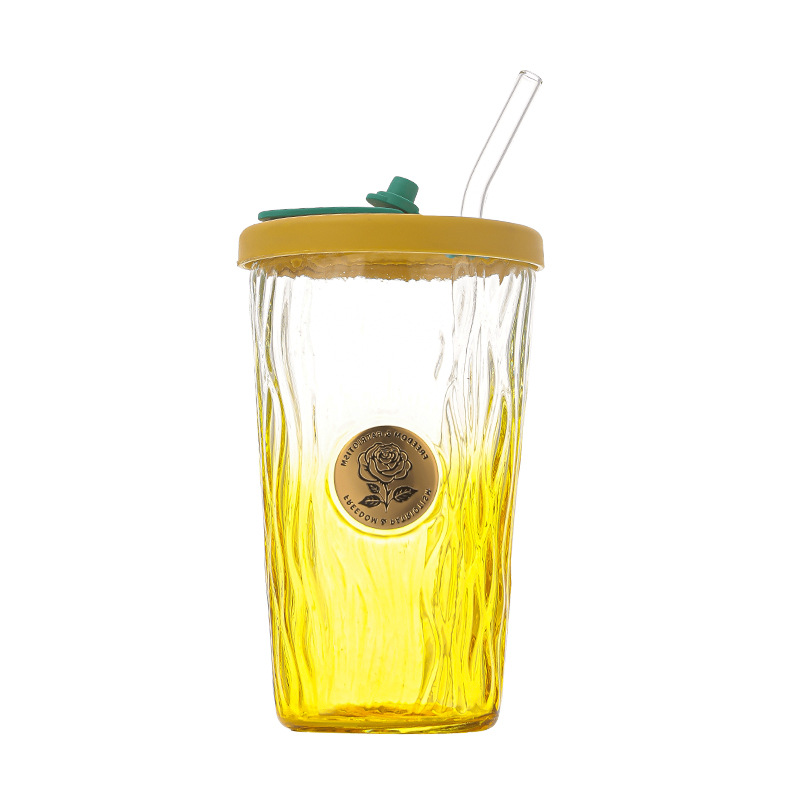 Fashionable gradient color water cup for girls, high appearance level straw coffee cup, exquisite household glass cup, office heat-resistant water cup Application Scenario