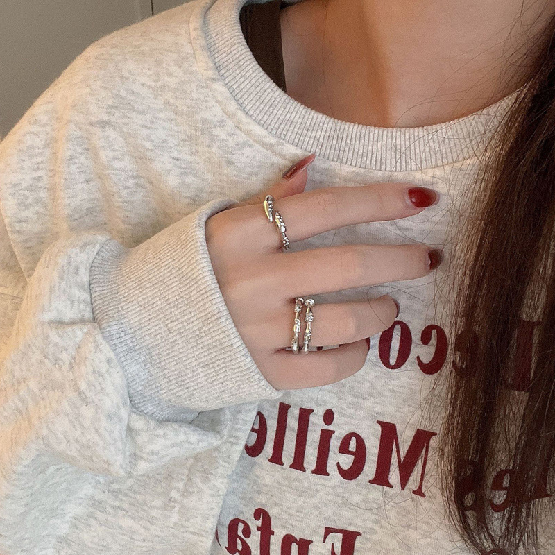 A light luxury, niche and exquisite lava open ring for women on Instagram, a cold style double-layer overlapping ring joint, a popular online ring Specification drawing