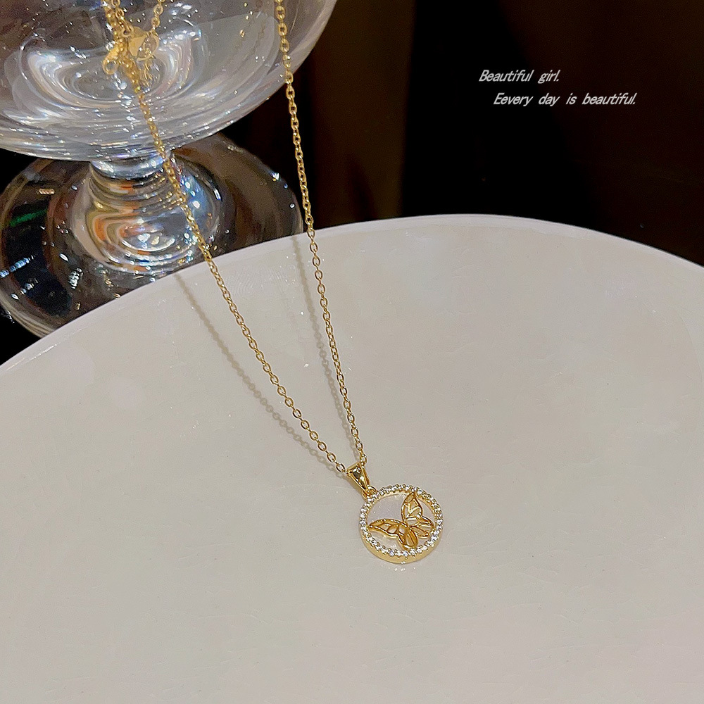 The new 2025 ins cold style circular butterfly necklace accessory for girls, a niche design collarbone chain Specification drawing