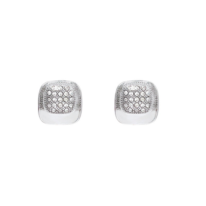 Light luxury and exquisite zircon double-layer square stud earrings for women, versatile, high-end and personalized, trendy earrings, fashionable and elegant earrings Item Picture