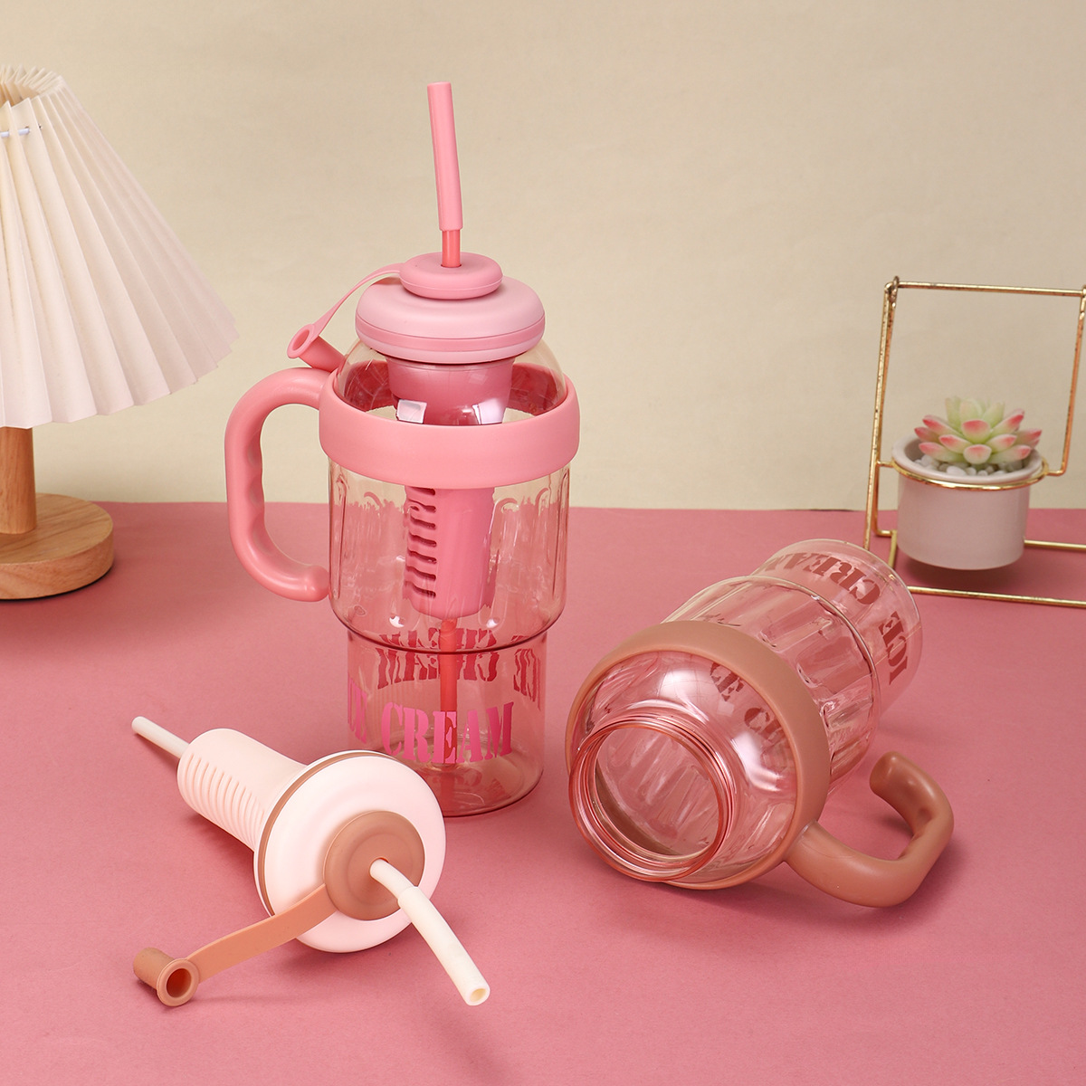 Summer Internet celebrity Ins-style plastic cup, high appearance level, handle straw cup, large capacity, high-temperature resistant, portable and easy to use Specification drawing