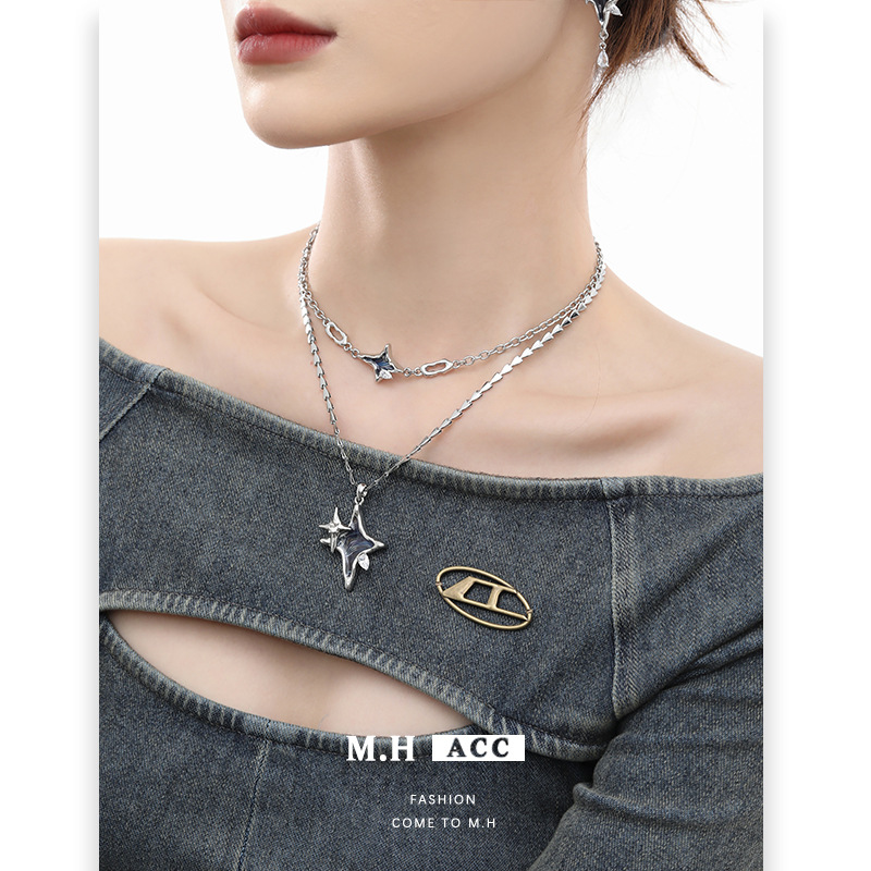 Deep blue four-pointed star earrings with a niche design sense, winter high-end earrings, ins light luxury style, new silver needle stud earrings details Picture