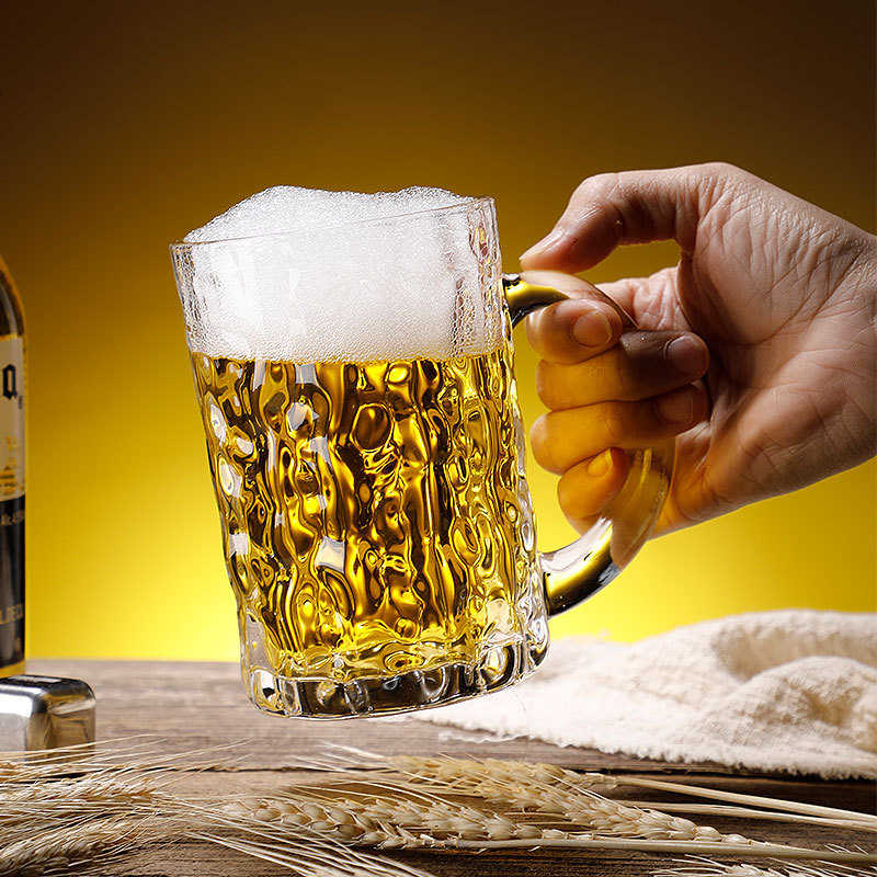 Tree-patterned household beer cups with handles, large draft beer cups, bar glass water cups, thickened tea brewing cups details Picture