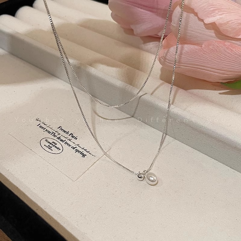 Double-layer pearl necklace for women 2024, a new, niche and light luxury collarbone chain with a simple and elegant style Specification drawing