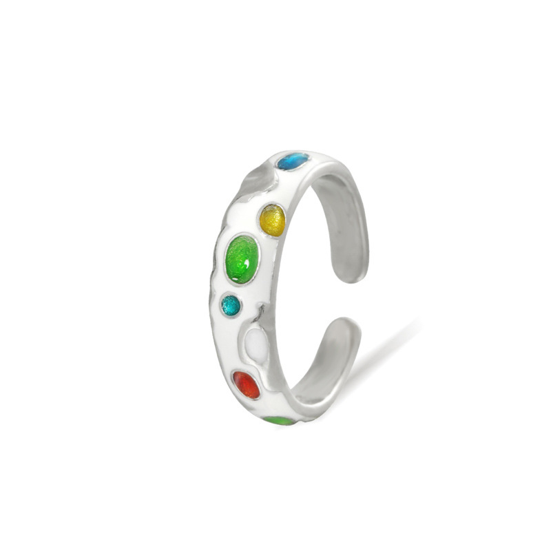 Irregular square, colorful drip glaze, niche design, open ring, women's Instagram, cold style, high-end style, food ring trend Item Picture