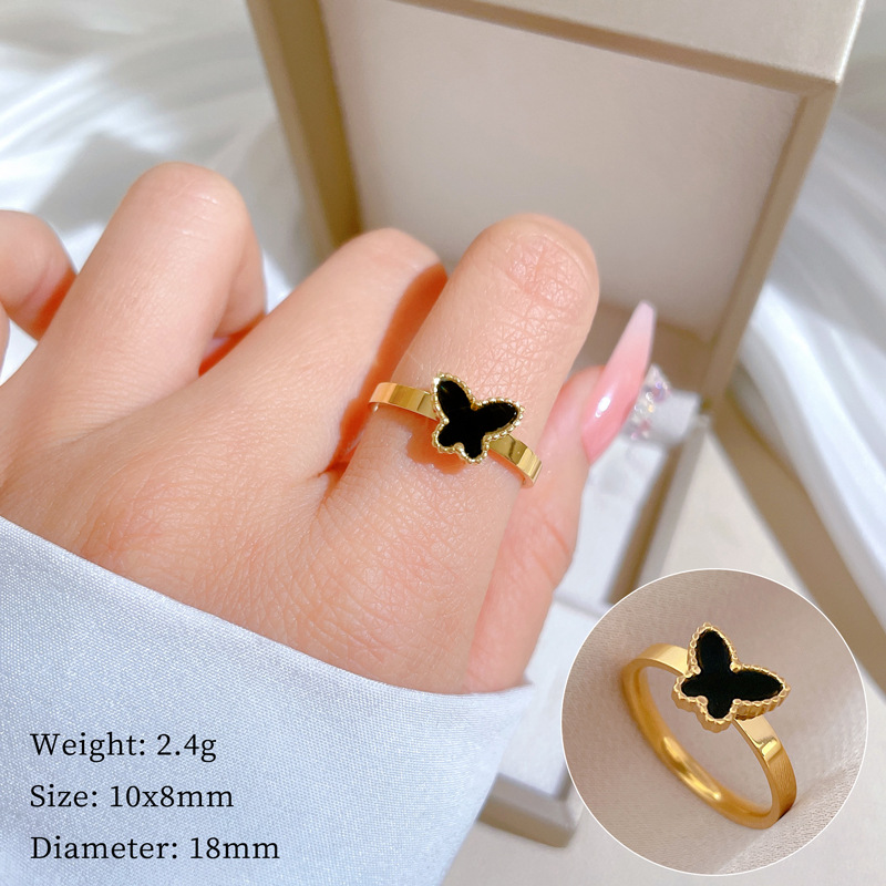 【 Non-fading 】 Black butterfly titanium steel cold style dance ring for men and women, trendy and simple food rings on Instagram full figure