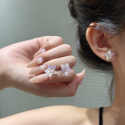 Romantic Sniper! Korean-style atmosphere, pink and purple star-pointed five-pointed star earrings, women's extraordinary charm, gentle star earrings full figure