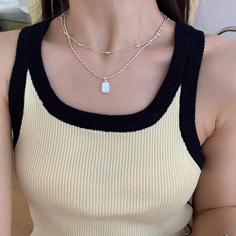 Silver rice-grain round bead collarbone chain bean bean chain women's Spring/Summer new simple layered necklace for girls 2023 full figure