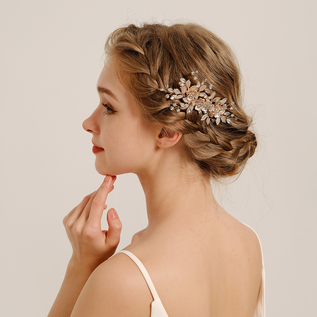 Korean bride's headwear, floral leaf hair combs, pins, exquisite handcrafted hair accessories, alloy flower hairpins, and combs Specification drawing