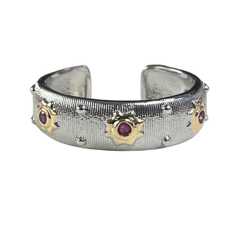 New Chinese-style, retro brushed, color-separated open ring, a fashionable and high-end ring with a touch of ancient court style for women Item Picture
