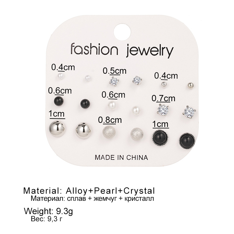 European and American cross-border card-mounted metal earrings with a high-end and elegant style. Round-sized pearl inlaid square diamond earrings details Picture