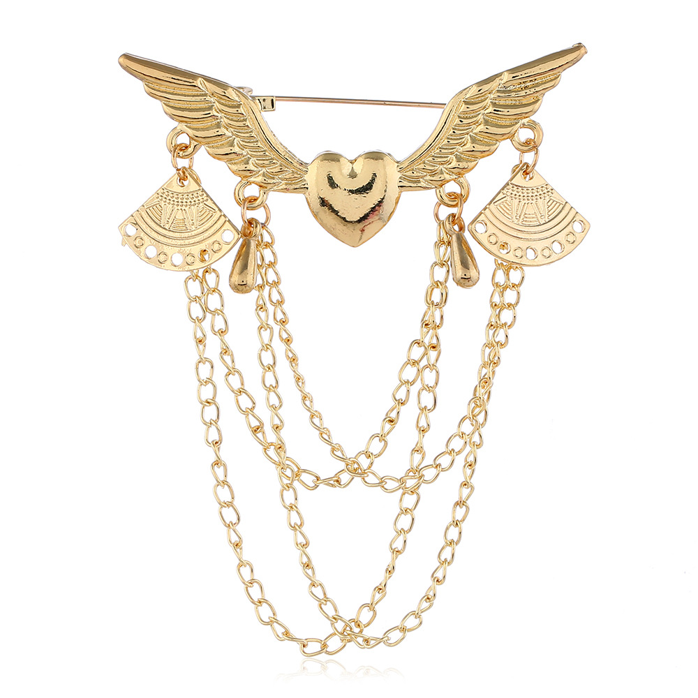 Cross-border European and American retro college style brooch, navy style crown heart wing tassel pin accessory for both men and women Item Picture