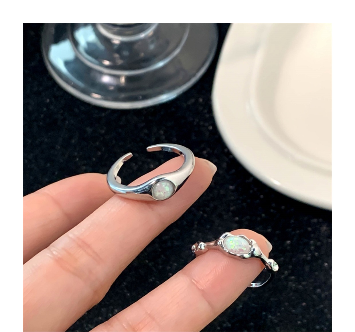 Simple and individual colorful stone open ring for women's Instagram cold style new trendy and fashionable high-end design food ring Specification drawing
