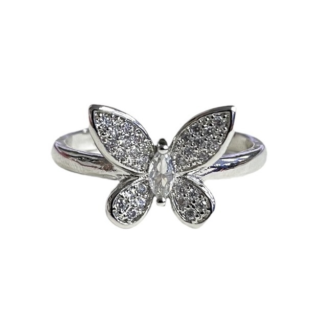 French high-end diamond-encrusted butterfly opening ring for women, a light luxury and niche design, exquisite and elegant, versatile and multi-layered ring Item Picture