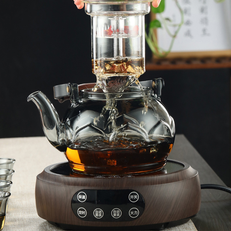 Glass steaming and boiling teapot, electric ceramic stove, tea boiling ware, kettle, white tea household tea sets, small health-preserving tea boiling stove set Specification drawing